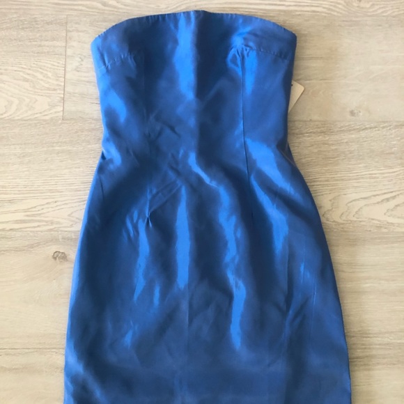 NWT Lawrence Variazioni Iridescent Blue Satin Strapless Long Gown - Picture 3 of 16